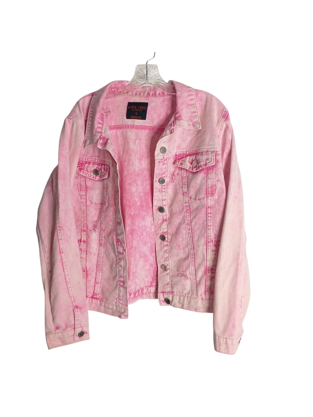 Black Label Pink Acid-Wash Distressed Denim Jacket - L